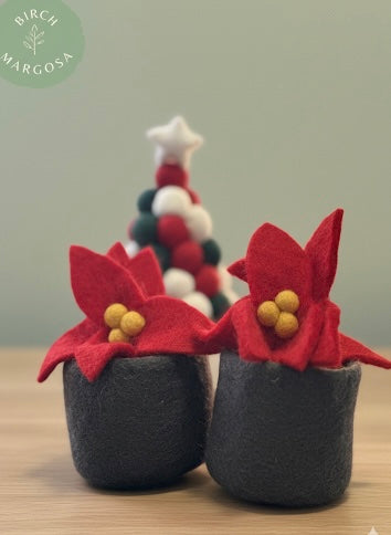 Red poinsettia flower pot